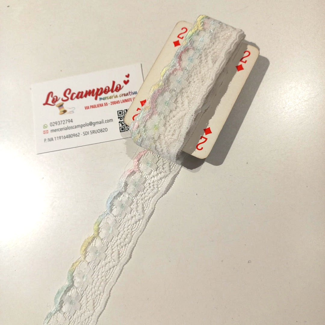 Pizzo Bianco con bordo Arcobaleno 3x500 cm