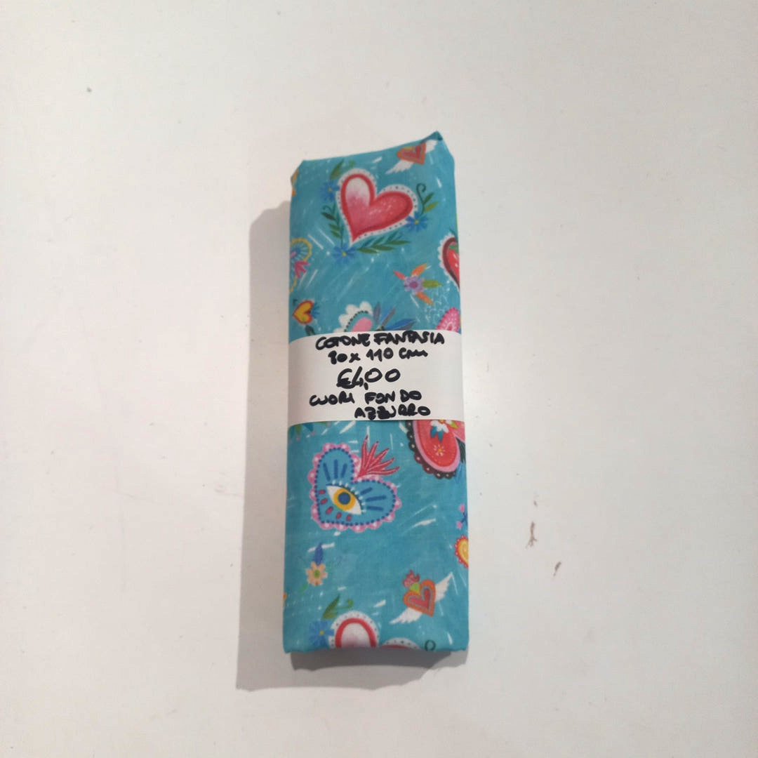 Fantasia Cuori Fondo Azzurro 80x110 cm