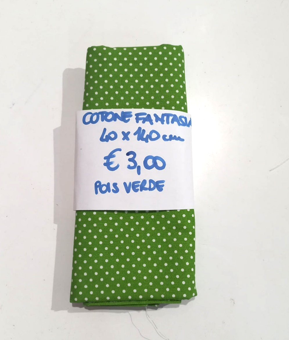 Cotone Stampato Fantasia Pois Verde 40x140 cm