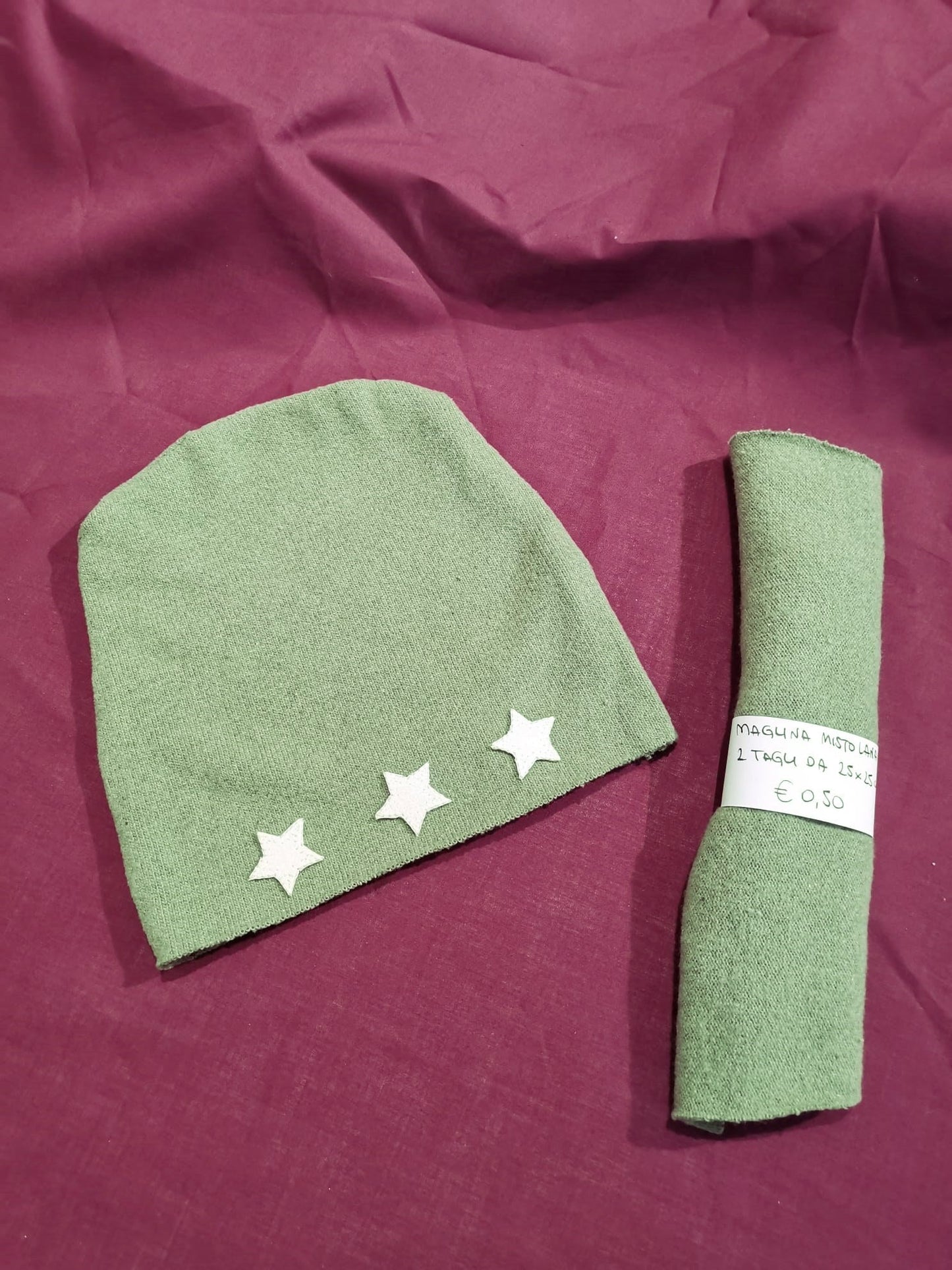 Cappellini Scampolini - 2 tagli Maglina Misto Lana Verde Salvia 25x25 cm