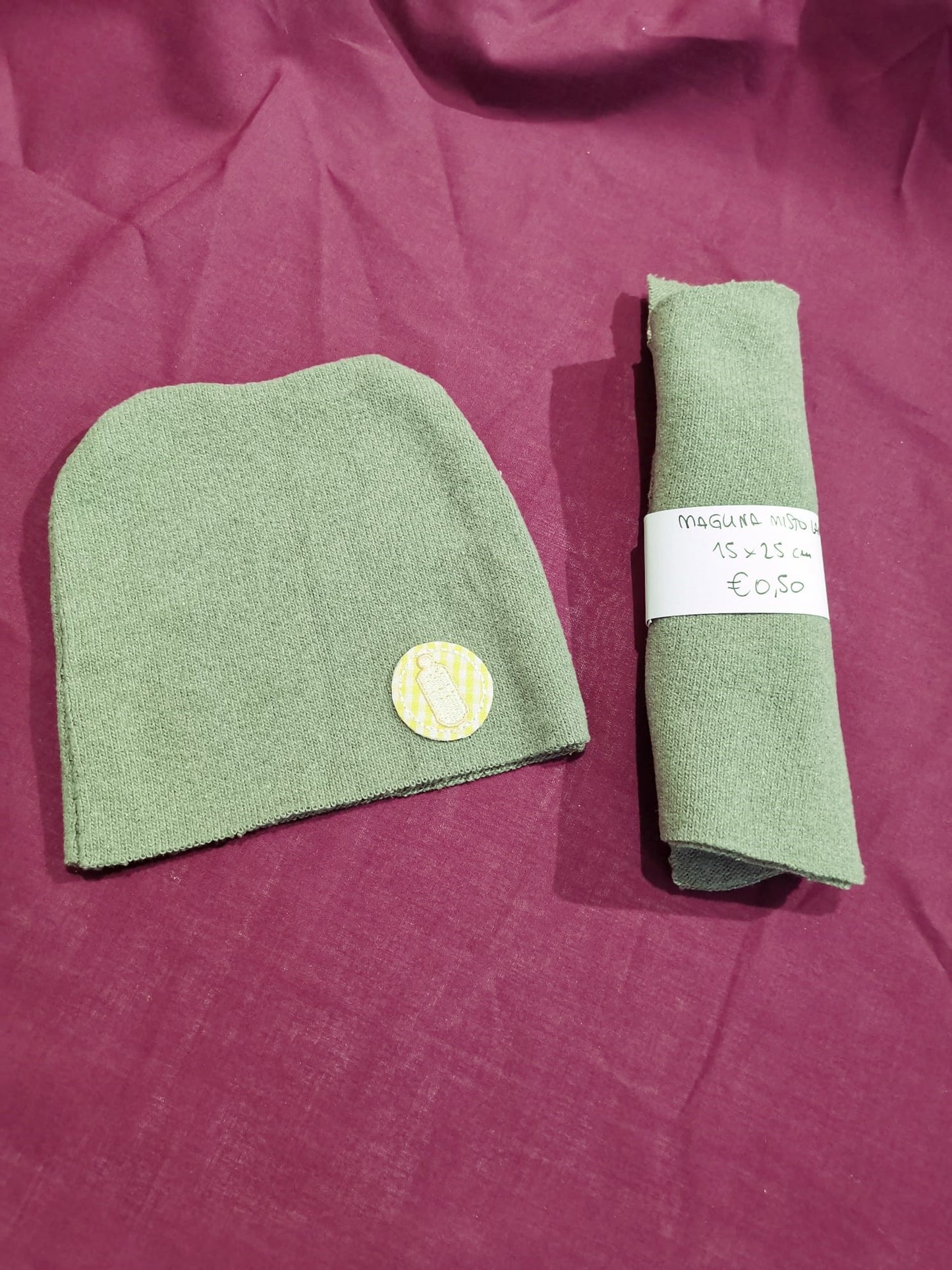 Cappellini Scampolini - 2 tagli Maglina Misto Lana Verde Salvia 15x25 cm