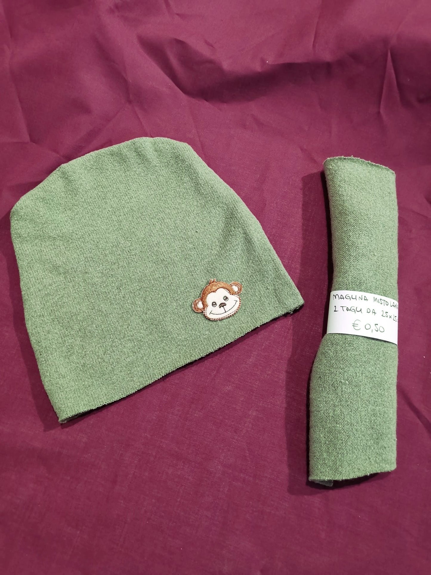 Cappellini Scampolini - 2 tagli Maglina Misto Lana Verde Salvia 25x25 cm