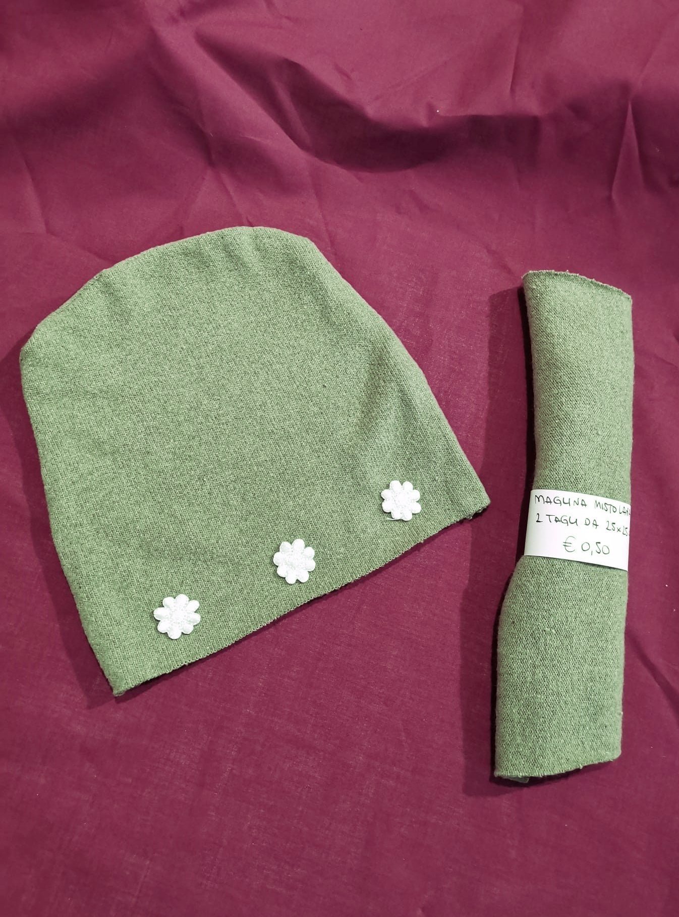 Cappellini Scampolini - 2 tagli Maglina Misto Lana Verde Salvia 25x25 cm