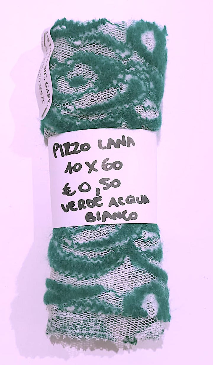 Pizzo Lana Verde Acqua Bianco 10x60 cm
