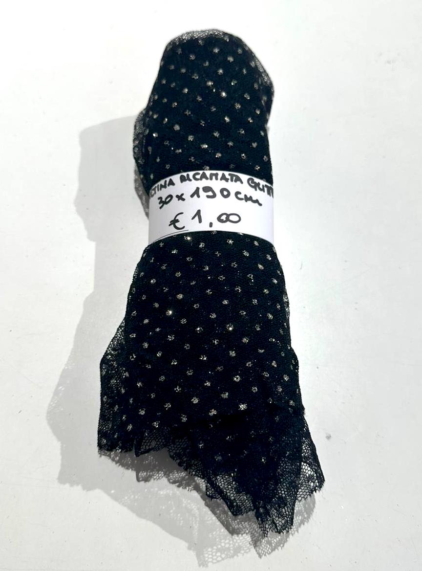 Retina Ricamata Glitter Nero 30x190 cm