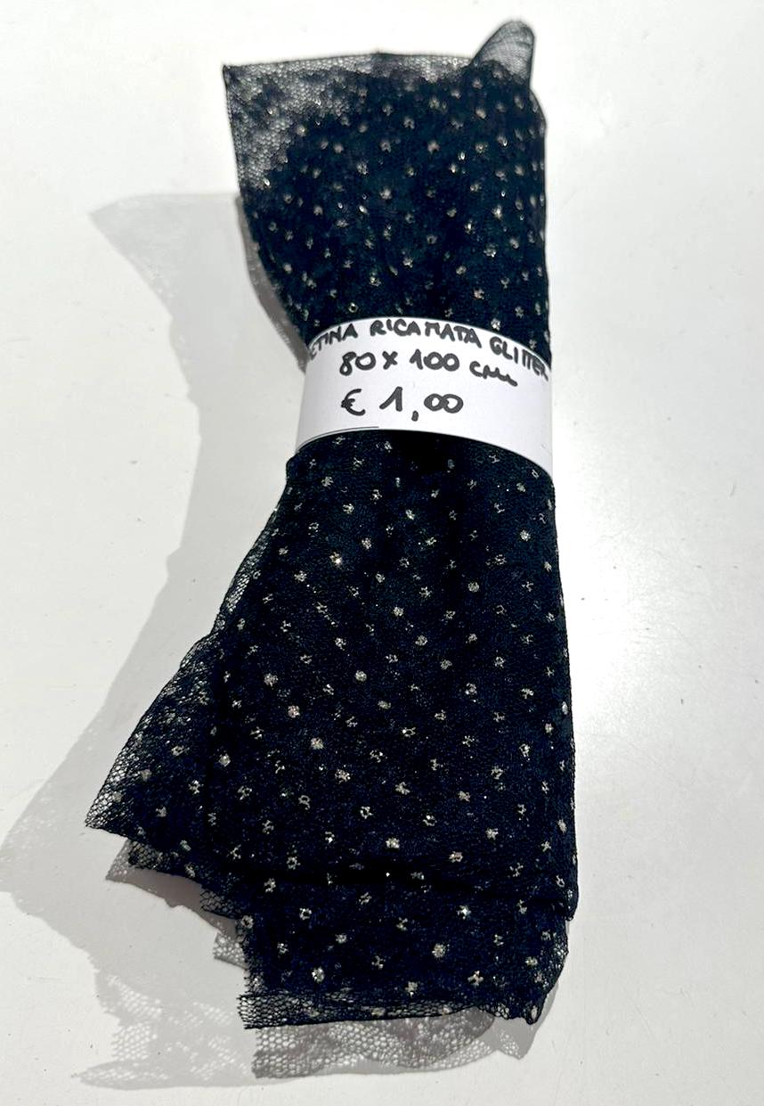 Retina Ricamata Glitter Nero 80x100 cm