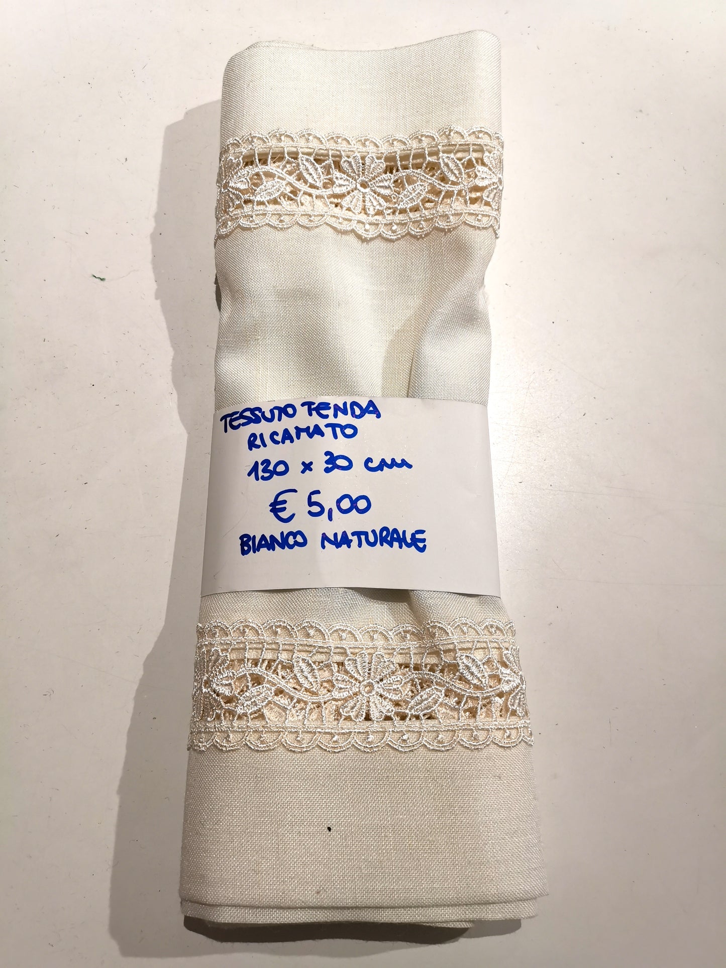 Tessuto Tenda Ricamato Bianco Naturale 30x130 cm