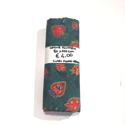 Cotone Fantasia Cuori Fondo Verdone 80x110 cm