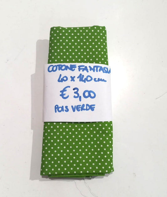 Cotone Stampato Fantasia Pois Verde 40x140 cm