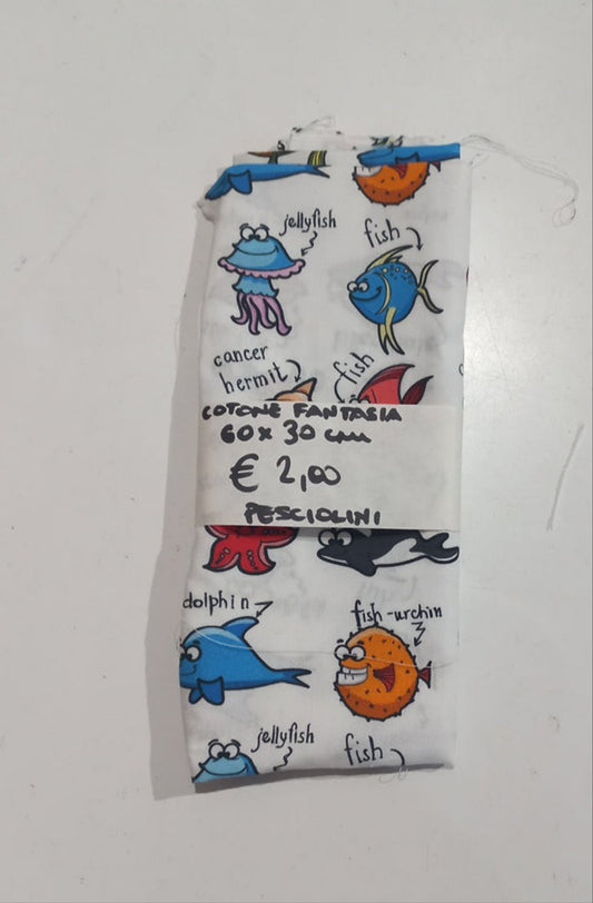 Cotone Stampato Fantasia Pesciolini 30x60 cm