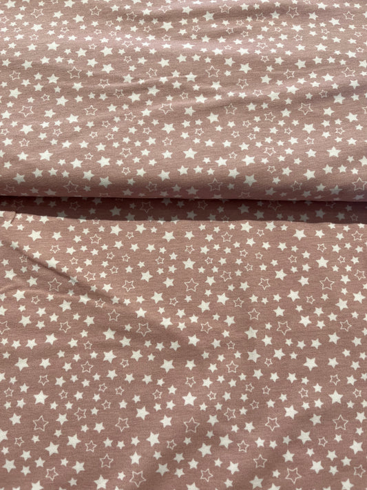 Jersey di cotone fantasia Rosa con stelline bianche