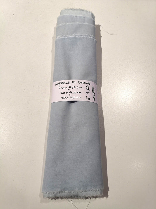 Mussola di Cotone 20x140 cm+ 20x140 cm+ 20x40 cm Azzurro Polvere