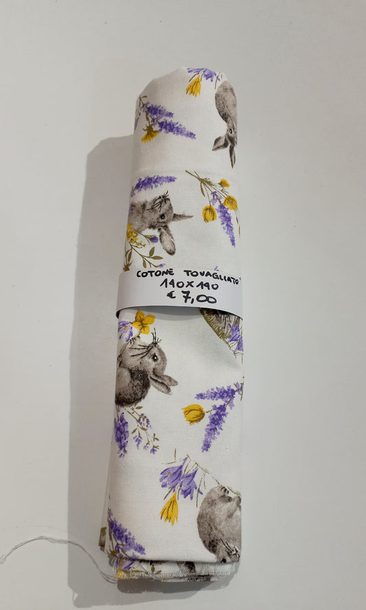 Tovagliato Fantasia Coniglietti e Lavanda 130x140 cm