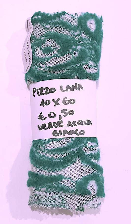 Pizzo Lana Verde Acqua Bianco 10x60 cm